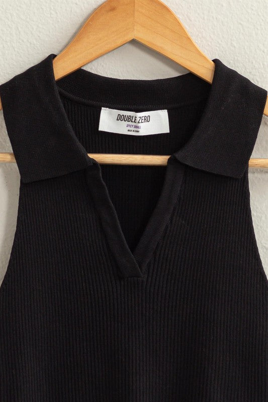 Sleeveless Collared Crop Knit Top - Next Pick Collection