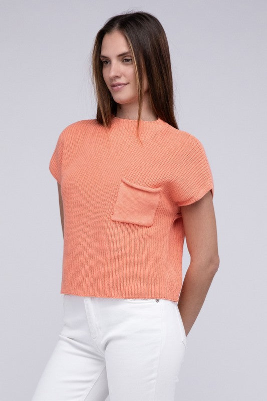 Mock Neck Short Sleeve Cropped Sweater - Next Pick Collection