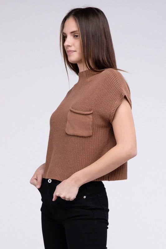 Mock Neck Short Sleeve Cropped Sweater - Next Pick Collection