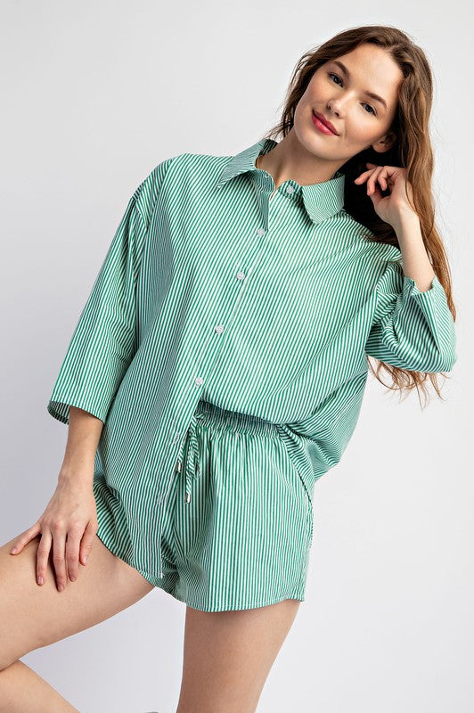 2pcs SET SOFT WOVEN STRIPE OVERSIZE SHIRT AND SHORT