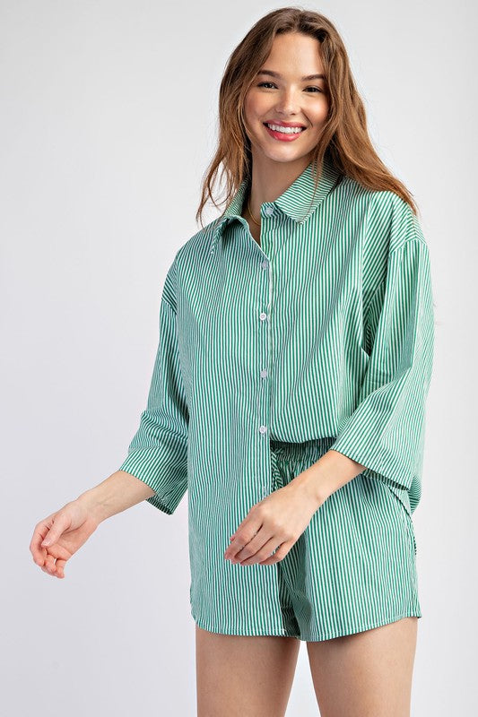 2pcs SET SOFT WOVEN STRIPE OVERSIZE SHIRT AND SHORT